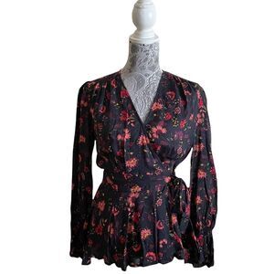 JESSICA Simpson Black Roudens Floral Rhiannon Top Size Medium
